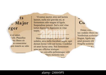 Zerrissenes altes Papier, gelblich, Collage-Element. Mit altem Schreibmaschinentext. Vektor Stock Vektor