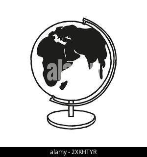 Doodle Earth Globus Icon. Handgezeichnetes Planetensymbol auf weißem Hintergrund Stock Vektor