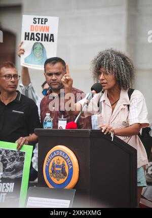 Eine Kundgebung gegen die Ermordung von bangladeschischen Studenten in Philadelphia, Pennsylvania, USA, 22. Juli 2024 Stockfoto