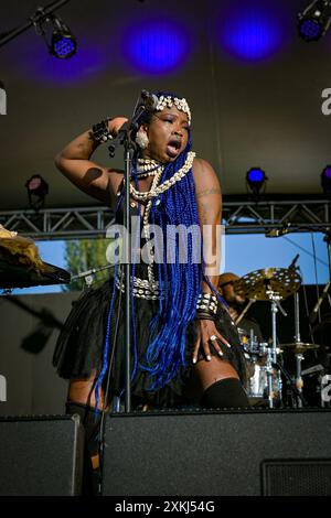 Dobet Gnahoré, Côte d’Ivoire’, Musiker, Vancouver Folk Music Festival, Vancouver, British Columbia, Kanada Stockfoto