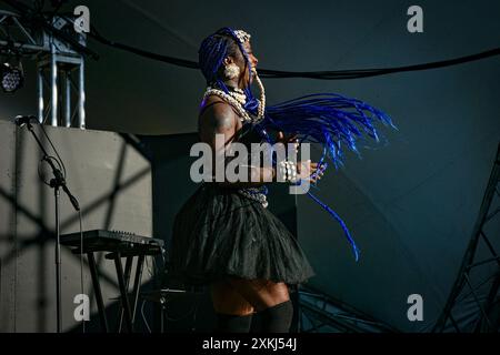 Dobet Gnahoré, Côte d’Ivoire’, Musiker, Vancouver Folk Music Festival, Vancouver, British Columbia, Kanada Stockfoto