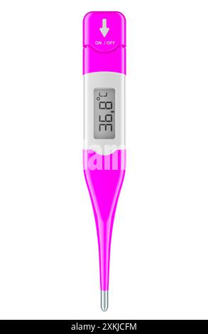Rosafarbenes Digitales Medizinisches Thermometer. Mundthermometer mit flexibler Spitze, 3D-Rendering isoliert auf weißem Hintergrund Stockfoto