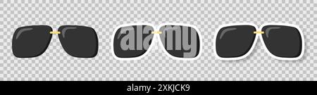 Eine Sonnenbrille auf transparentem Hintergrund. Ein Aufkleber mit schwarzer Brille. Stock Vektor