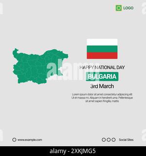 Bulgarien Nationalfeiertag Social Media Banner, editierbares Vektordesign mit Karte und Flagge Stock Vektor