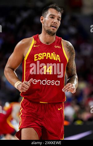 Willy Hernangomez aus Spanien wurde während des Basketball International Freundschaftsspiels zwischen Spanien und Puerto Rico am 23. Juli 2024 im Wizink Center in Madrid gesehen. Stockfoto