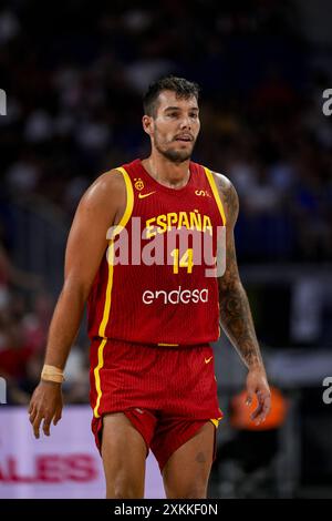 Willy Hernangomez aus Spanien wurde während des Basketball International Freundschaftsspiels zwischen Spanien und Puerto Rico am 23. Juli 2024 im Wizink Center in Madrid gesehen. Stockfoto