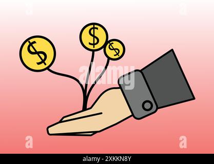 Geschäftsmann mit wachsendem Geld Pflanzenfinanzierungskonzept Stock Vektor