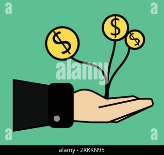 Geschäftsmann mit wachsendem Geld Pflanzenfinanzierungskonzept Stock Vektor
