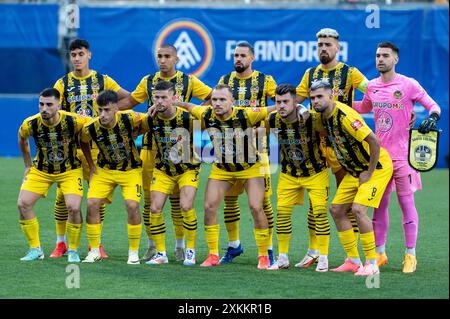 Andorra La Vella, Andorra: 23. Juli 2024: UD Santa Coloma UND Spielerbildung während der zweiten Phase der Qualifikation zur UEFA Champions League 2024 - Stockfoto