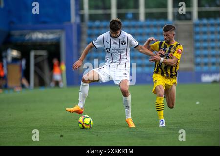 Andorra La Vella, Andorra: 23. Juli 2024: Adam Gabriel vom FC Midtjylland in der zweiten Phase der Qualifikation zur UEFA Champions League Stockfoto