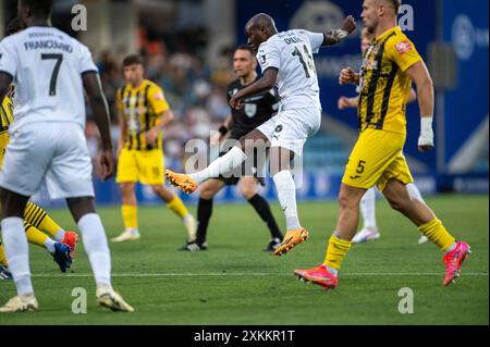 Andorra La Vella, Andorra: 23. Juli 2024: Edward Chilufya vom FC Midtjylland in Aktion während der zweiten Phase der UEFA Champions League Qualificati Stockfoto