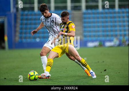 Andorra La Vella, Andorra: 23. Juli 2024: Adam Gabriel vom FC Midtjylland in der zweiten Phase der Qualifikation zur UEFA Champions League Stockfoto