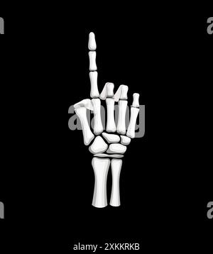 Skeletthand, die nach oben zeigt, mit knöchernen Fingern, die in einer bestimmten Position angeordnet sind. Isolierte Vektorskelett-Handfläche zeigt Richtung, Transport Stock Vektor