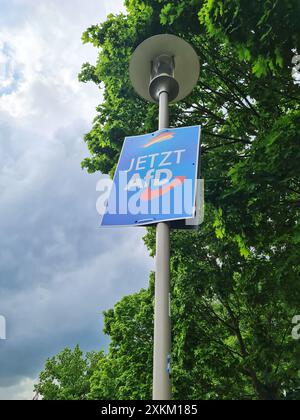 05.05.2024, Deutschland, Brandenburg, Zeuthen - AfD-Wahlplakat für die Europawahl 2024 hängt hoch an einem Laternenpfahl. 00A240505D002CAROEX.JPG [MODUS Stockfoto