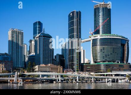 Blick auf Brisbane Central Business District, Queensland, Australien. Aus dem South Bank der Stadt. Stockfoto