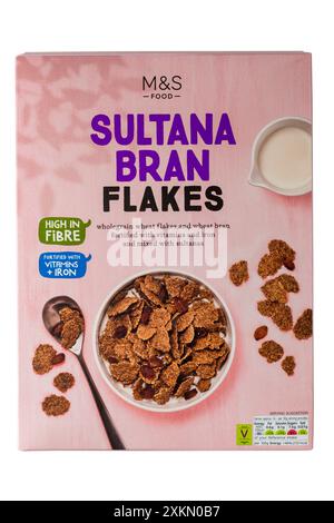 Schachtel Sultana Bran Flakes von M&S isoliert auf weißem Hintergrund Stockfoto