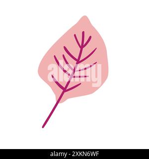 Volkspflanze. Rosafarbenes Blatt mit roten Adern. Minimalistischer Herbst-Botanik-Stil. Abbildung des flachen isolierten Vektors. Keine AI. Handgezeichnet Stock Vektor