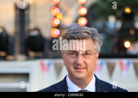 Rost, Deutschland 19. Juli 2024: Kroatisches Sommerfest im Europa Park Rust - 2024 im Bild: Regierungschef Andrej Plenkovic Kroatien Europa Park Baden Württemberg *** Rust, Deutschland 19. Juli 2024 Kroatische Sommerparty im Europa Park Rust 2024 Foto Copyright: XFotostandx/xHettichx Stockfoto