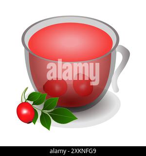 Eine Tasse Tee von Hüftrosen isoliert auf weißem Hintergrund. Stock Vektor