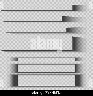 Vektorsatz mit rechteckigen Schatteneffekten. Sammlung durchscheinender Schatten, isoliert vom Hintergrund. Schattendesign-Elemente für Papier, Rahmen Stock Vektor