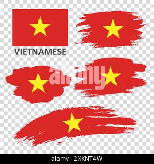 Ein Satz von Flaggen von Vietnam, bemalt mit einem Pinsel von Hand Stock Vektor