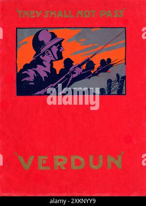 Titelseite des britischen Programms/Broschüre für VERDUN, VISIONS D'HISTOIRE 1928 Regisseur/Schriftsteller LEON POIRIER Assistent des Regisseurs Thomy Bourdelle Kameramann Robert Batton und Georges Million Music Andre Petiot Mattmaler W. Percy Day Compagnie Universelle Cinematographique (CUC) / The Gaumont Company, Ltd. (In Großbritannien) Stockfoto