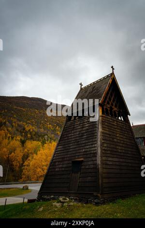 Schwarze Stabkirche Borgund Holzkirche in Norwegen, Borgund stavkirke Stockfoto