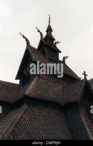 Schwarze Stabkirche Borgund Holzkirche in Norwegen, Borgund stavkirke Stockfoto