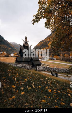 Schwarze Stabkirche Borgund Holzkirche in Norwegen, Borgund stavkirke Stockfoto