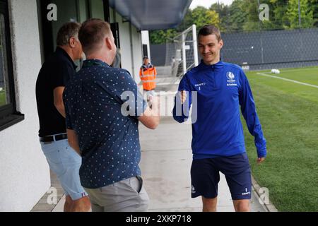 Gent, Belgien. Juli 2024. Gent’s Pieter Gerkens wurde während eines Trainings der belgischen Fußballmannschaft KAA Gent am Mittwoch, den 24. Juli 2024, in Gent vorgestellt, um sich auf das Spiel in der 2. Qualifikationsrunde der UEFA Conference League gegen Isländisch Wikingur vorzubereiten. BELGA FOTO KURT DESPLENTER Credit: Belga Nachrichtenagentur/Alamy Live News Stockfoto