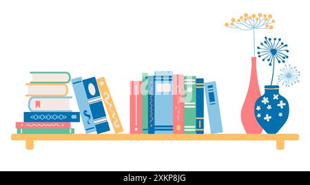 Bücherregale innen. Bücher im Bücherregal, Schulbildung oder Buchhandlung Regal, Bibliothek Bücherregal isolierte Vektor-Illustration Set. Schularchiv und b Stock Vektor