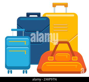 Familienkoffer für Reisen. Reisekoffer mit Rädern, Reisetasche Stock Vektor