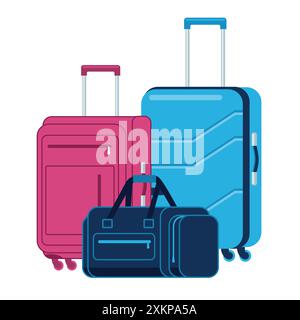 Plastik, Metallkoffer, Taschen für Gepäck. Reisekoffer mit Rädern, Reisetasche, Business-Koffer, Reisegepäck Stock Vektor