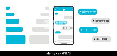 Mockup-Smartphone mit leerem Messenger-Chat. Sprachnachricht und Symbol für leere Sprechblase. Soziale Medien. Vektor Stock Vektor