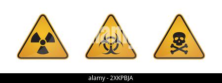 Warndreieck mit gelbem Warnschild. Vorsicht giftige biologische Gefahr. Symbol für Strahlung. Vektor Stock Vektor