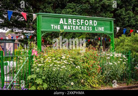 Das Schild der Watercress Line in Alresford, Hampshire, Stockfoto