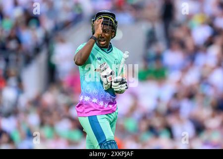 LONDON, VEREINIGTES KÖNIGREICH. 23. Juli, 24. Tawanda Muyeye von Oval Invincibles in Aktion während der Hundred - Oval Invincibles vs Birmingham Phoenix am Dienstag, den 23. Juli 2024 in LONDON ENGLAND. Quelle: Taka Wu/Alamy Live News Stockfoto