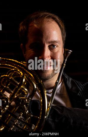 Fleix Klieser französischer Hornspieler aus Deutschland. Stockfoto