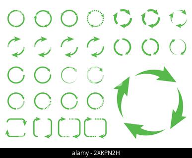 Grünes Pfeilsymbol auf weißem Hintergrund. Kreisförmiger Pfeil. Recycling-Symbol. Vektor Stock Vektor