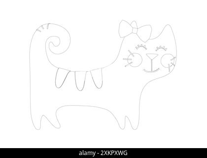 Vektorillustration der glücklichen Katze. Niedliches, lustiges Tabby-Kätzchen mit kleinen Pfoten und geschwungenem Schwanz. Isolierte Vektorvorlage von Cat. Stock Vektor