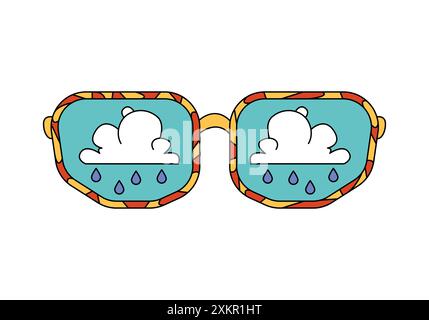 Groovige funky Sonnenbrille mit Regen von Wolken auf blauer Glas Vektor Illustration Stock Vektor