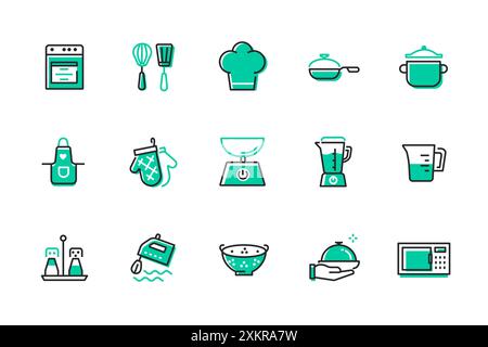 Küche und Kochkunst – Set mit Ikonen im Stil des Liniendesigns Stock Vektor
