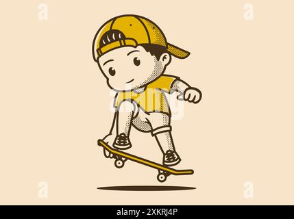 Maskottchenfigur-Illustration eines Jungen, der auf dem Skateboard springt Stock Vektor