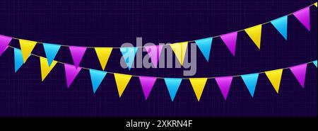 Fahnen, Faschingsfahnen, festliche Wimpel, die an einem Seil hängen. Stock Vektor