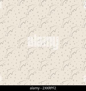 Meereslebewesen Delfin Tier beige nahtlose Muster. Exotische Säugetiere unter Wasser, tropische Tiere. Stock Vektor