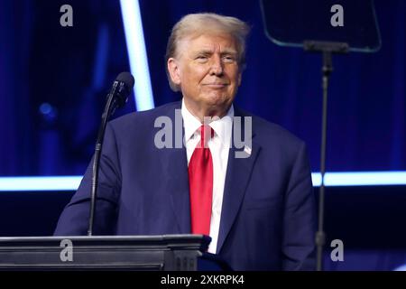 DETROIT, MICHIGAN, USA - 15. Juni 2024 - ehemaliger Präsident der Vereinigten Staaten, Donald Trump, sprach mit Teilnehmern an der Volkskonvention in Hunt Stockfoto