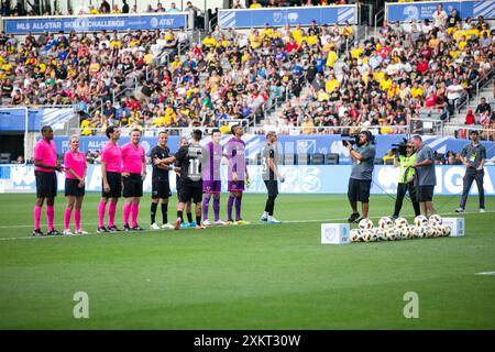 Columbus, Ohio, USA. Juli 2024. Die MLS All-Star Challenge findet am Tag vor dem All-Star-Spiel zwischen MLS und Liga MX im Feld Lower.com statt. Quelle: Kindell Buchanan/Alamy Live News Stockfoto