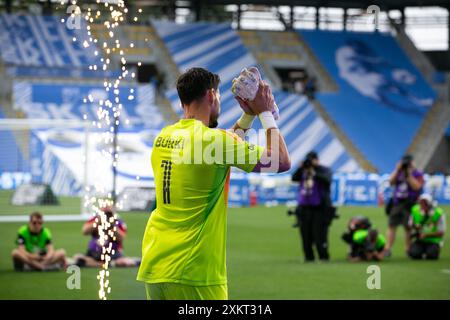 Columbus, Ohio, USA. Juli 2024. St. Louis City SC Torwart Roman Bürki (1). Die MLS All-Star Challenge findet am Tag vor dem All-Star-Spiel zwischen MLS und Liga MX im Feld Lower.com statt. Quelle: Kindell Buchanan/Alamy Live News Stockfoto