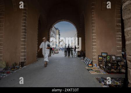 Essaouira Hafenstadt an der Atlantikküste Marokkos ist die Medina (Altstadt) von Küstenwällen aus dem 18. Jahrhundert geschützt, die Skala de la Kasbah genannt werden Stockfoto