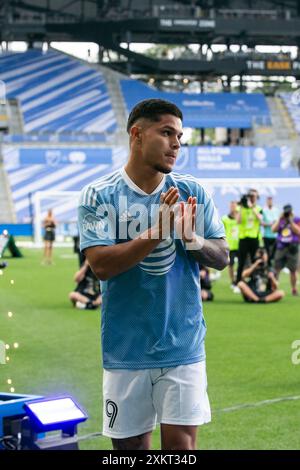 Columbus, Ohio, USA. Juli 2024. Columbus Crew Stürmer Cucho Hernandez (9). Die MLS All-Star Challenge findet am Tag vor dem All-Star-Spiel zwischen MLS und Liga MX im Feld Lower.com statt. Quelle: Kindell Buchanan/Alamy Live News Stockfoto